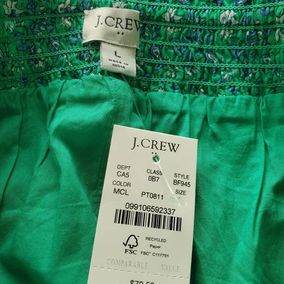 J. Crew NWT Green Floral Paisley Cotton Smocked Tiered Mini Skirt Size Large - Picture 7 of 13